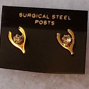 New Gold-toned Wishbone Earrings with Crystal Rhinestones Post Pierced